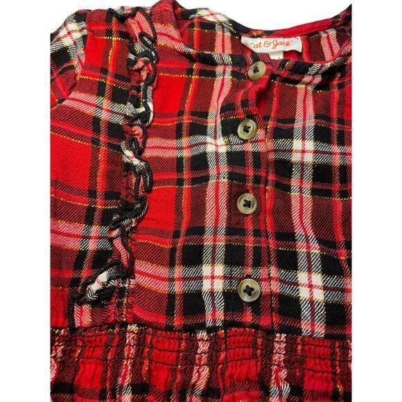 Cat & Jack Plaid Flannel Dress Red, Black & Metallic Gold Thread Toddler Girl 5T - Picture 4 of 8